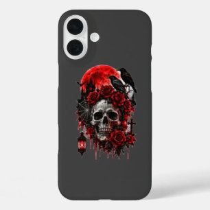 Donkere Gotische Raaf Schedel met Rode Rozen Hallo iPhone 16 Plus Hoesje