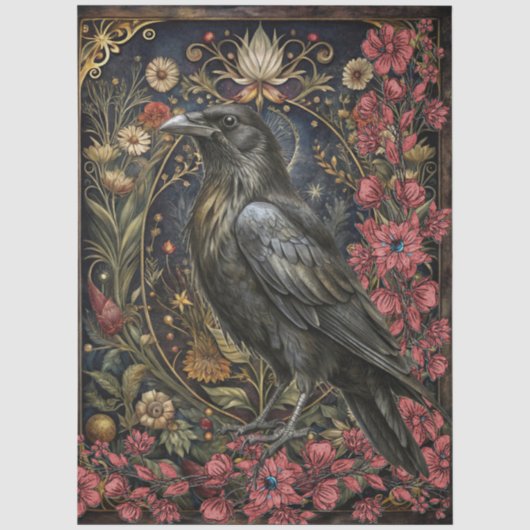 Donkere Gotische Raven Bloem Abstracte Kunst Tissuepapier (Voorkant)