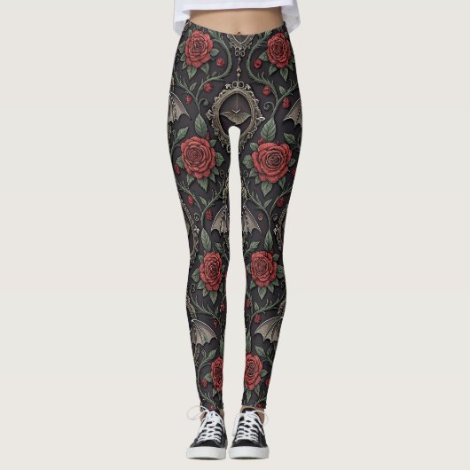 Donkere Gotische Roos Patroon (4) Leggings (Voorkant)