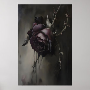 Donkere Gotische Roos Schilderij Sfeervolle Bloem Poster