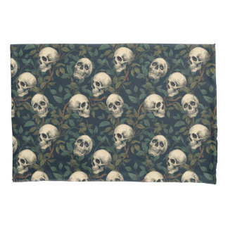 Donkere gotische roze schedels & blad Halloween Kussensloop