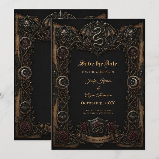 Donkere gotische Save the date uitnodiging (Voorkant / Achterkant)