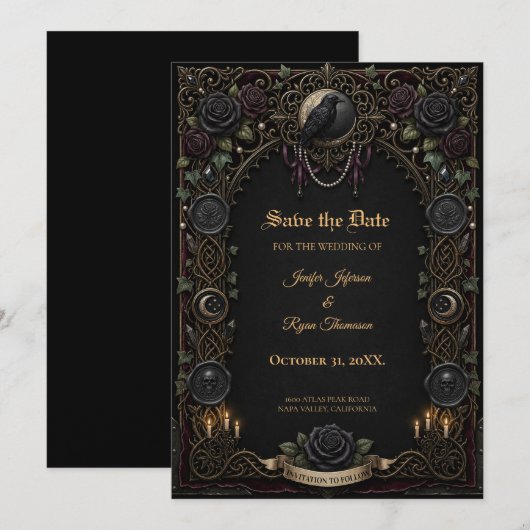 Donkere gotische Save the date uitnodiging (Voorkant / Achterkant)