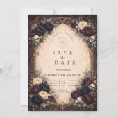 Donkere Gotische Schedel Bloemige Bruiloft Save The Date (Voorkant)