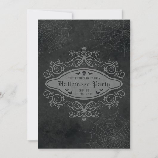 Donkere gotische schedel en vleermuizen Halloween Kaart (Voorkant)