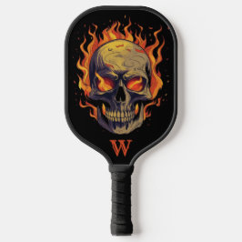 Donkere gotische schedel in vlammen monogram initi pickleball paddle