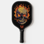 Donkere gotische schedel in vlammen monogram initi pickleball paddle (Achterkant)