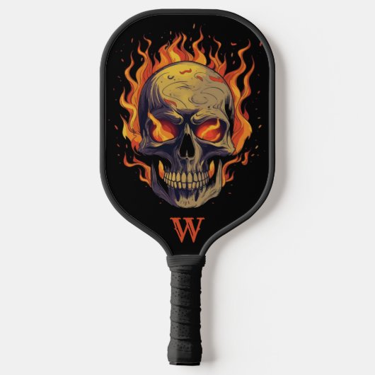 Donkere gotische schedel in vlammen monogram initi pickleball paddle (Achterkant)