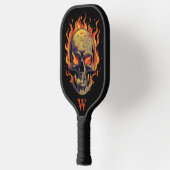Donkere gotische schedel in vlammen monogram initi pickleball paddle (Links)