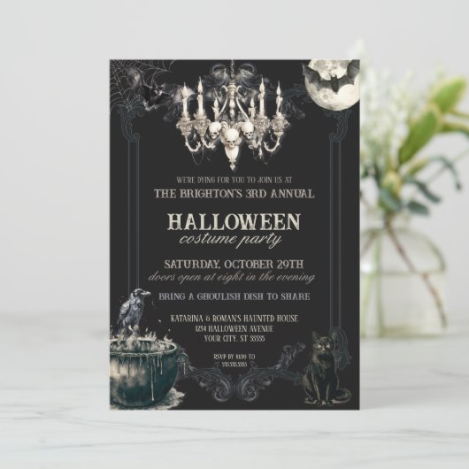 Donkere  Gotische Schedel Jaarlijks Halloween Part Kaart (Staand voorkant)