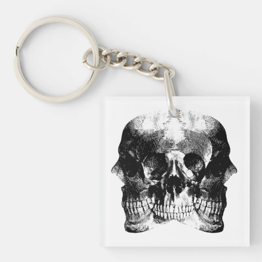 Donkere Gotische Schedel Kunst Sleutelhanger (Voorkant)