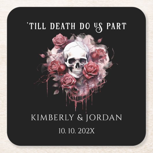 Donkere Gotische Schedels 'tot de dood ons scheidt Kartonnen Onderzetters (Voorkant)