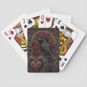 Donkere Gotische Schoonheid Rode Rozen Zwarte Kraa Pokerkaarten
