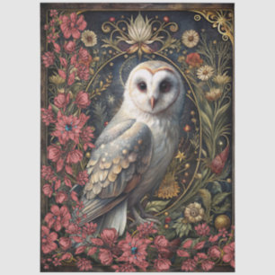 Donkere Gotische Witte Uil Bloemrijke Abstracte Ku Tissuepapier