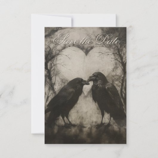 Donkere gotische zwarte en bruine raven-script bru save the date (Voorkant)