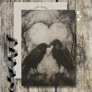Donkere gotische zwarte en bruine raven-script bru save the date