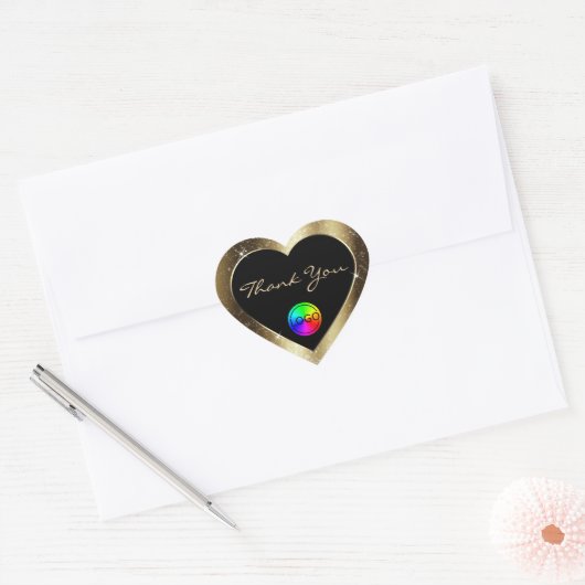 Donkere Gouden Glitter Kader Bedankt met Logo Hart Sticker (Envelop)