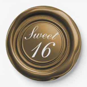 Donkere gouden kaars was zegel druppel Sweet 16 br Papieren Bordje