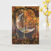 Donkere gouden Mystic Crescent Moon Crystals Kaart (Gele Bloem)