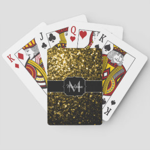Donkere goudgele nepschittertjes glinsterend monog pokerkaarten