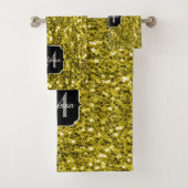 Donkere goudgele nepschittertjes Monogram Bad Handdoek (Insitu)