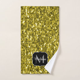 Donkere goudgele nepschittertjes Monogram Bad Handdoek