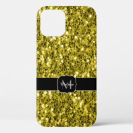 Donkere goudgele nepschittertjes Monogram Case-Mate iPhone Case