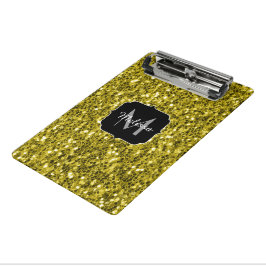 Donkere goudgele nepschittertjes Monogram Mini Klembord