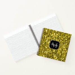 Donkere goudgele nepschittertjes Monogram Notitieboek