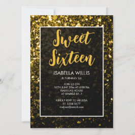 Donkere goudglitter sparkles Sweet 16 elegant scri Kaart