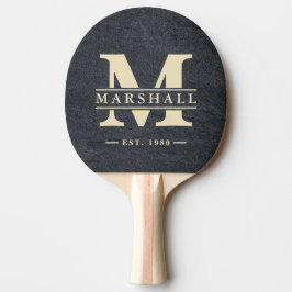Donkere graniet stenen monogram & naam overlay tafeltennisbatje