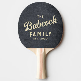 Donkere granieten steen retro familienaam & jaar tafeltennisbatje