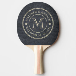 Donkere granieten stenen huwelijksmonogram ster tafeltennisbatje
