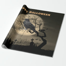 Donkere griezelige Halloween met raaf  Cadeaupapier