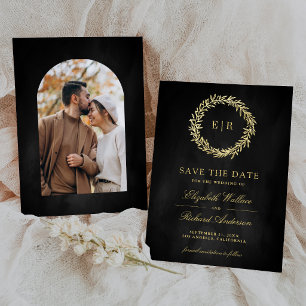 Donkere grijs goud blad tak trouwfoto save the date