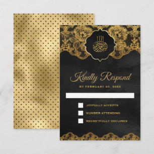 Donkere grijs gouden folie kant islamitische bruil RSVP kaartje