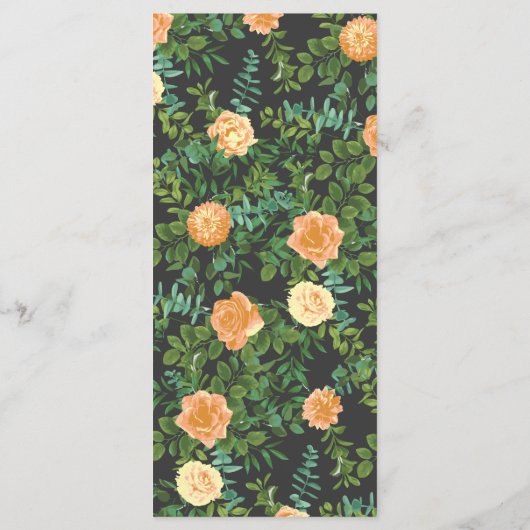 Donkere Grijs Perzik Bruiloft Modern Bloem Menu (Achterkant)