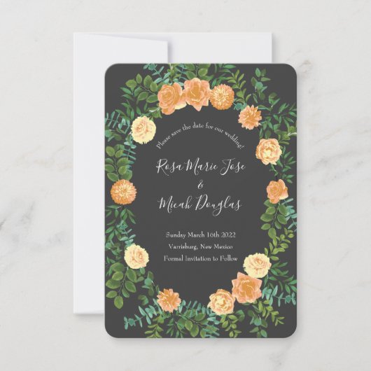 Donkere Grijs Perzik Bruiloft Modern Bloemstuk Kaart (Voorkant)