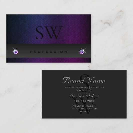 Donkere grijze blauwe Paarse verlooppatroon Initia Visitekaartje (Voorkant / Achterkant)