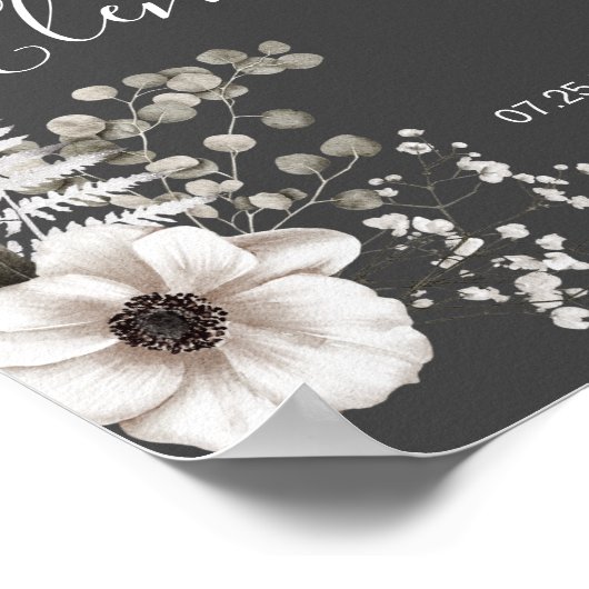 Donkere grijze en witte Floral bruiloft Couple Poster (Hoek)