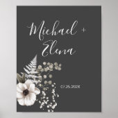 Donkere grijze en witte Floral bruiloft Couple Poster (Voorkant)