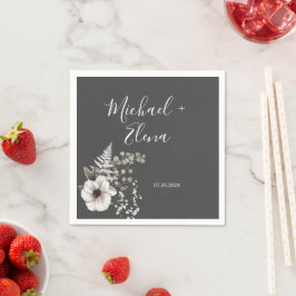 Donkere grijze en witte Floral bruiloft paper Servet