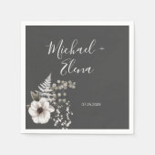 Donkere grijze en witte Floral bruiloft paper Servet (Voorkant)