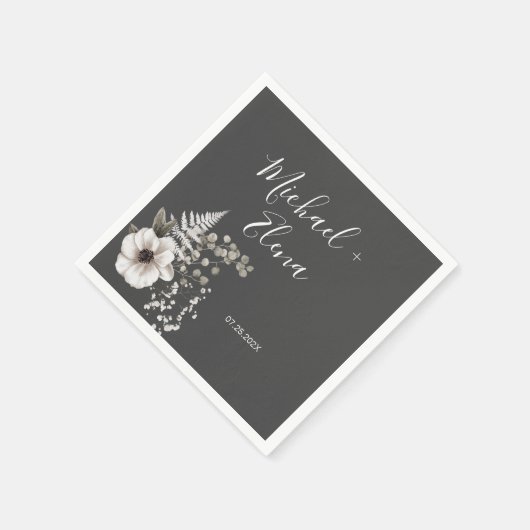 Donkere grijze en witte Floral bruiloft paper Servet (Hoek)