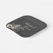 Donkere grijze en witte Floral bruiloft Papieren Bordje (Gebogen)