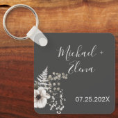 Donkere grijze en witte Floral bruiloft Sleutelhanger (Voorkant)