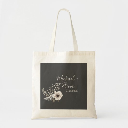 Donkere grijze en witte Floral bruiloft Tote Bag (Voorkant)