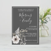 Donkere grijze en witte Floral bruiloft uitnodigin Kaart (Staand voorkant)