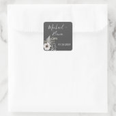 Donkere grijze en witte Floral bruiloft Vierkante Sticker (Tas)
