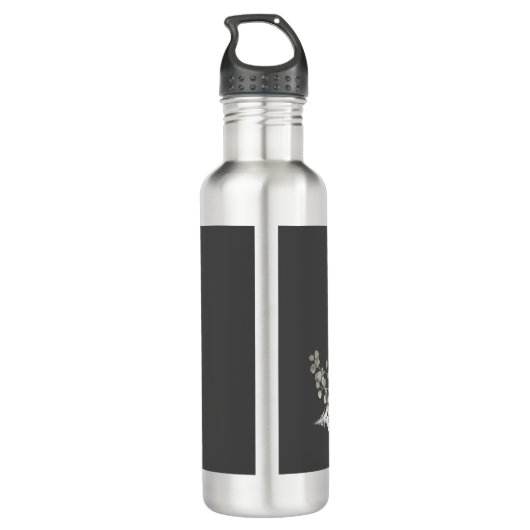 Donkere grijze en witte Floral bruiloft Waterfles (Achterkant)